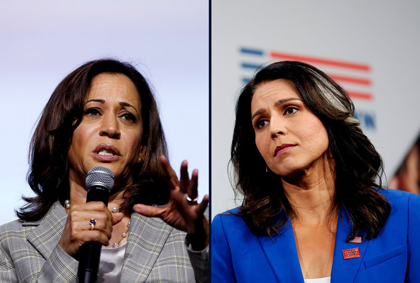 Democratic presidential candidates Rep. Tulsi Gabbard and Sen. Kamala Harris (AP Photo/Charlie Neibergall/Carlos Osorio)