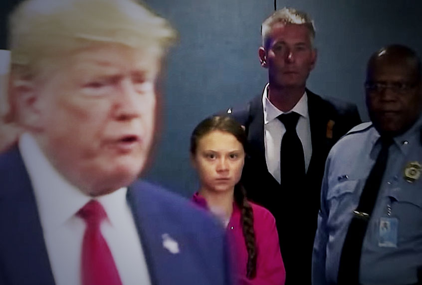 Greta Thunberg stares down Donald Trump as he enters the UN building (The Guardian)