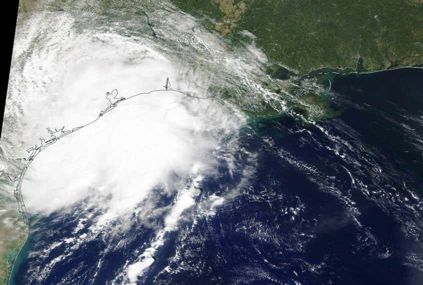On Sept. 17 at 1:30 p.m. EDT (17:30 UTC), the MODIS instrument that flies aboard NASA’s Terra satellite showed newly formed Tropical Depression 11 just after it made landfall along the Texas coast. Credit: (NASA Worldview)