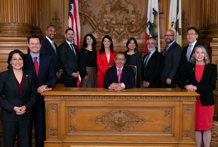 The San Francisco Board of Supervisors: Norman Yee, Vallie Brown, 	Gordon Mar, Rafael Mandelman, Aaron Peskin, Sandra Lee Fewer, Catherine Stefani, Hillary Ronen, Ahsha Safai, Shamann Walton, Matt Haney, and Angela Calvillo (The City and County of San Francisco)