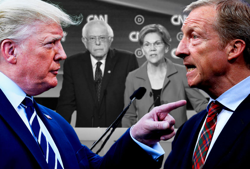 Tome Steyer, Donald Trump, Bernie Sanders and Elizabeth Warren (Getty Images/ Salon)