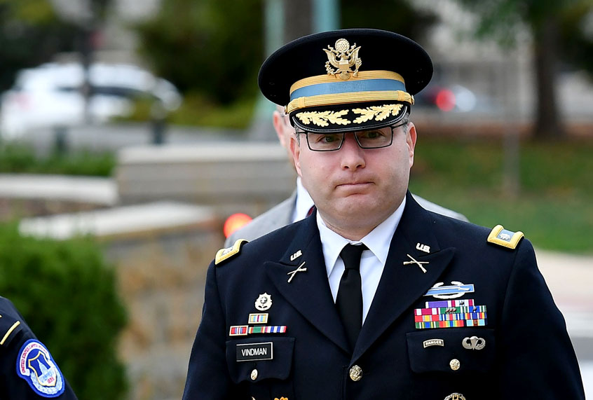 National Security Council Director for European Affairs Alexander Vindman arrives for a closed-door deposition at the US Capitol in Washington, DC on October 29, 2019. - A White House official plans to tell Congress Tuesday that he witnessed efforts to pressure Ukraine to investigate President Donald Trump's rival Joe Biden, and that he reported it as a national security risk. Lieutenant Colonel Alexander Vindman will be the first White House official to testify to the House impeachment inquiry that Trump and allied diplomats improperly pressured the Ukraine government to open investigations designed to help Trump politically. (MANDEL NGAN/AFP via Getty Images)
