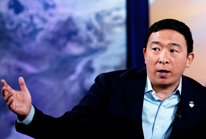 Democratic presidential candidate entrepreneur Andrew Yang speaks during the Climate Forum at Georgetown University, Thursday, Sept. 19, 2019, in Washington. (AP Photo/Jose Luis Magana)