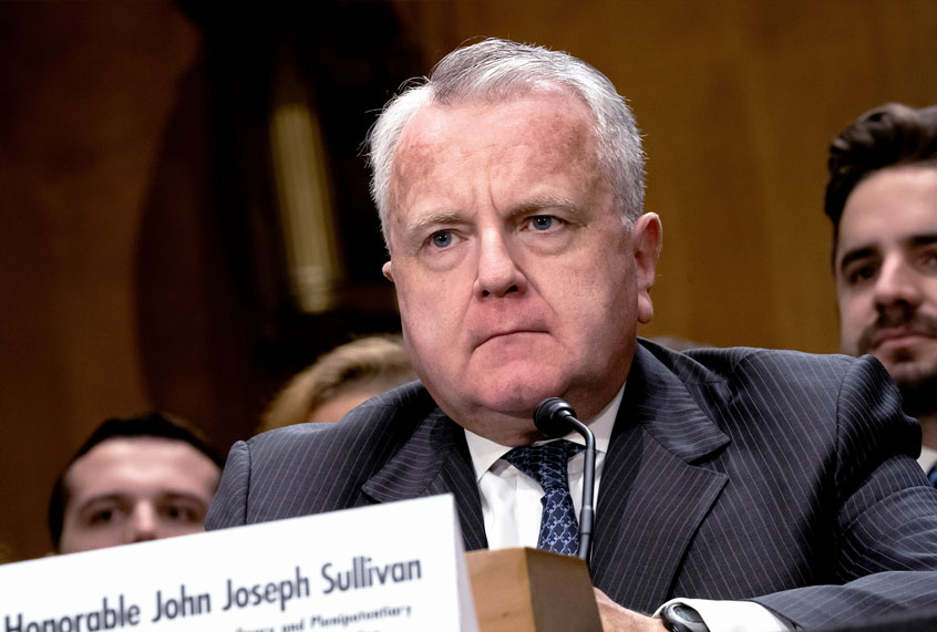 Deputy Secretary of State John Sullivan appears before the Senate Foreign Relations Committee for his confirmation hearing to be the new U.S. ambassador to Russia, on Capitol Hill in Washington, Wednesday, Oct. 30, 2019. President Donald Trump's nominee faced questions about Russian election interference and the ouster of the U.S. ambassador to Ukraine at his Senate confirmation hearing. (AP Photo/J. Scott Applewhite)