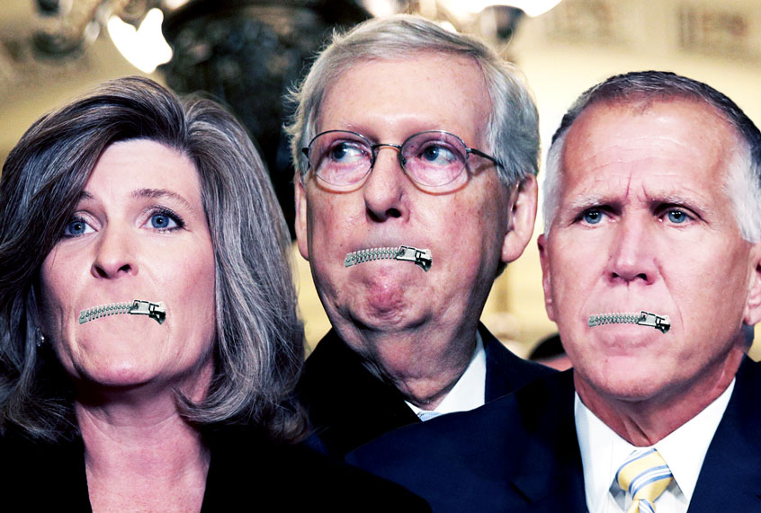 Sen. Joni Ernst, Senate Majority Leader Sen. Mitch McConnell, and Sen. Thom Tillis (Getty Images/Chip Somodevilla/Alex Wong/Salon)