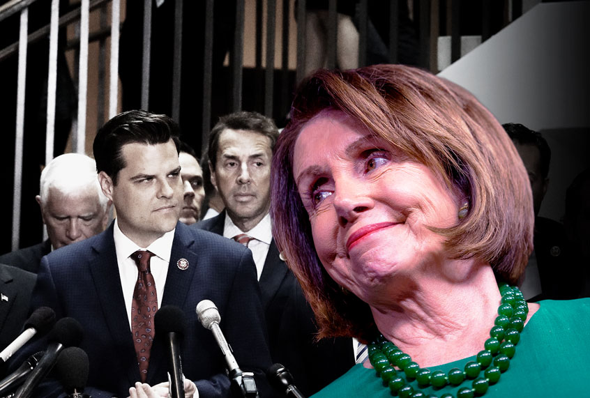 Matt Gaetz and Nancy Pelosi (Alex Wong/ /Zach Gibson/Getty Images)