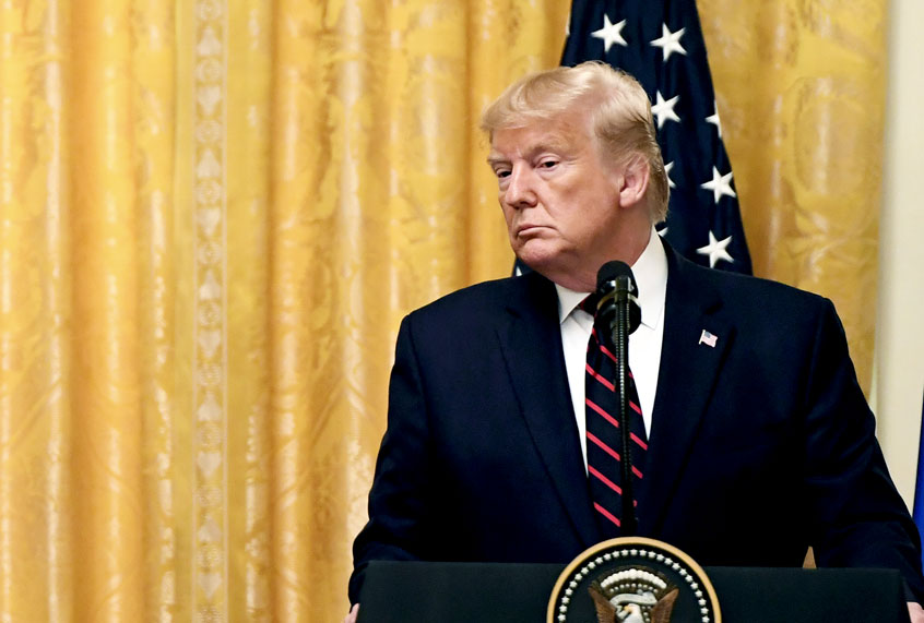 US President Donald Trump and Finnish President Sauli Niinisto hold a joint press conference in the East Room of the White House in Washington, DC, on October 2, 2019. (SAUL LOEB/AFP via Getty Images)