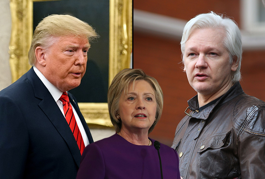 Donald Trump, Hillary Clinton and Julian Assange (Getty Images/Salon)