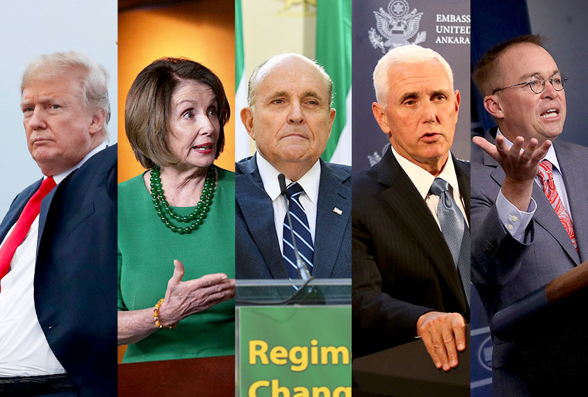 Donald Trump, Nancy Pelosi, Mike Pence, Rudy Giuliani and Mick Mulvaney (Getty Images/AP Photo/Salon)