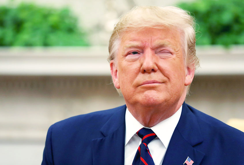 President Donald Trump winks during a meeting with Finnish President Sauli Niinisto in the Oval Office of the White House on October 02, 2019 in Washington, DC. The two leaders will reportedly discuss 5G wireless technology and European and Arctic security during bilateral meetings and later hold a joint news conference in the East Room. (Chip Somodevilla/Getty Images)