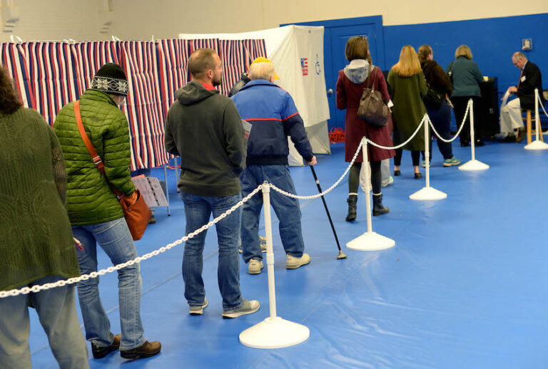 CONCORD, NH - NOVEMBER 08: Voters line up to cast their ballots at the Green Street Community Center on November 8, 2016 in Concord, New Hampshire. After a contentious campaign season, Americans go to the polls today to choose the next president of the United States. (Photo by Darren McCollester/Getty Images) (Darren McCollester/Getty Images)