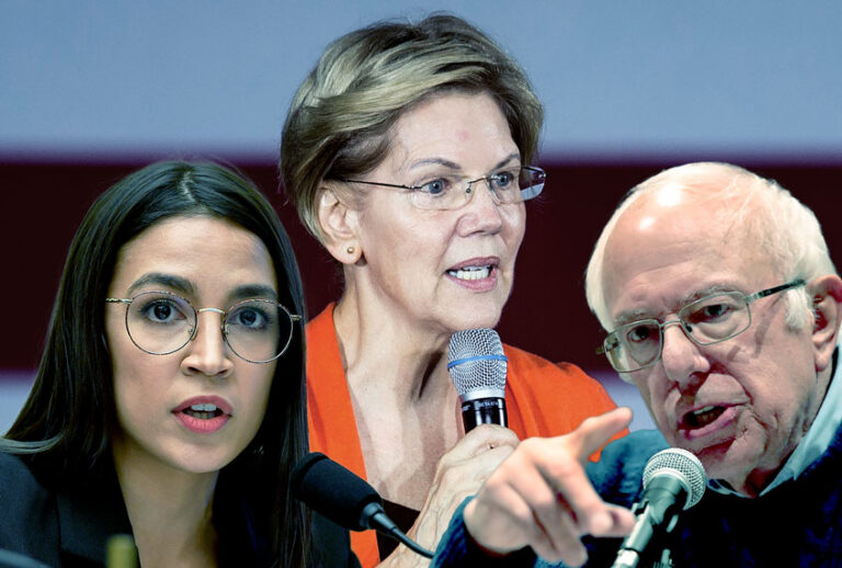 Democratic Presidential Candidates Sen. Elizabeth Warren and Sen. Bernie Sanders, and Rep. Alexandria Ocasio-Cortez (Getty Images/Salon)
