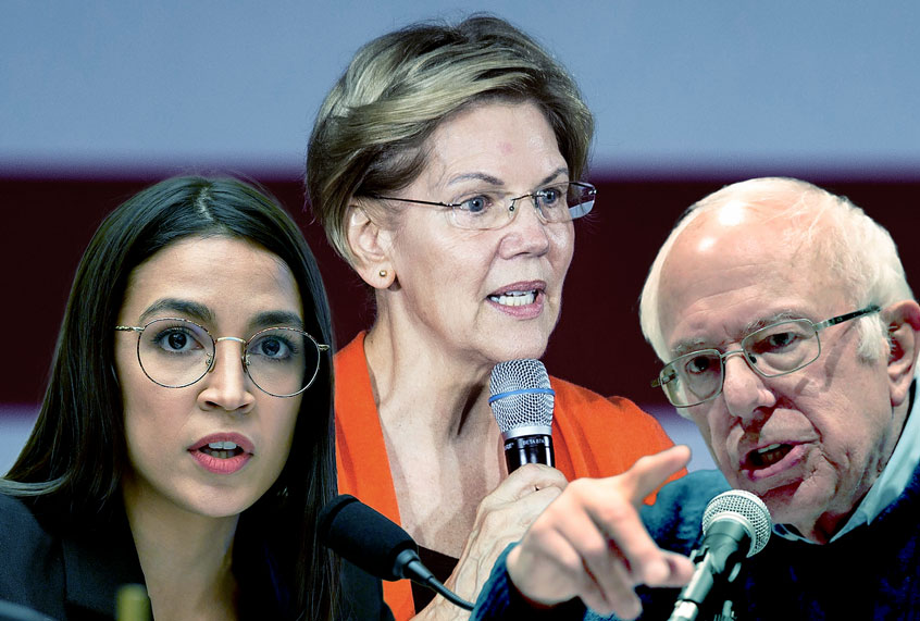 Democratic Presidential Candidates Sen. Elizabeth Warren and Sen. Bernie Sanders, and Rep. Alexandria Ocasio-Cortez (Getty Images/Salon)