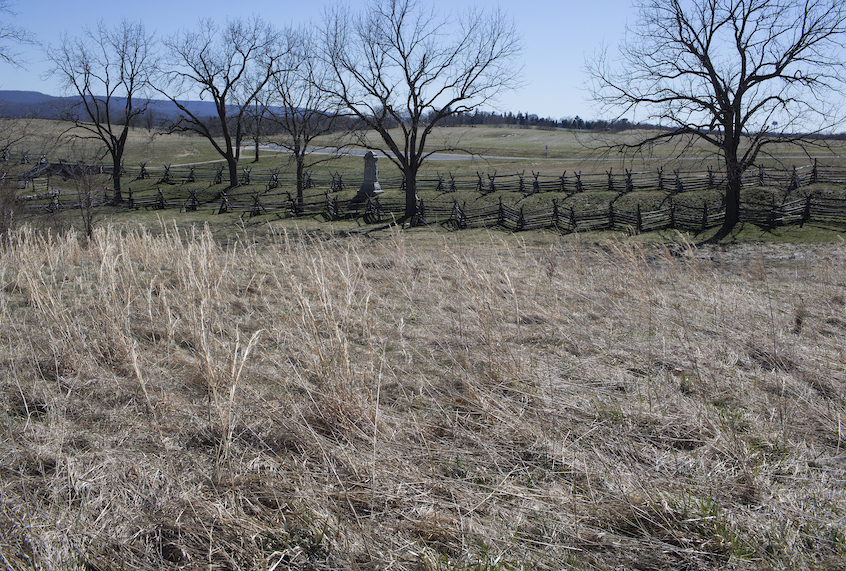 Views of the sunken road, known as the "bloody lane", on the Antietam battlefield, where over 5,500 soldiers lost their lives in four hours of combat on September 17 of 1862, as seen on March 26, 2019 in the farmland outside of the small village of Sharpsburg, Maryland. The Civil War battlefield has been preserved by the National Park Service as an historical site. (Andrew Lichtenstein/Corbis via Getty Images)