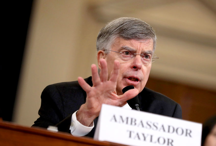 Top U.S. diplomat to Ukraine, William B. Taylor Jr. testifies before the House Intelligence Committee in the Longworth House Office Building on Capitol Hill November 13, 2019 in Washington, DC. In the first public impeachment hearings in more than two decades, House Democrats are making a case that President Donald Trump committed extortion, bribery or coercion by trying to enlist Ukraine to investigate political rivals in exchange for military aid and a White House meeting that Ukraine President Volodymyr Zelensky sought with Trump. (Photo by (Chip Somodevilla/Getty Images)