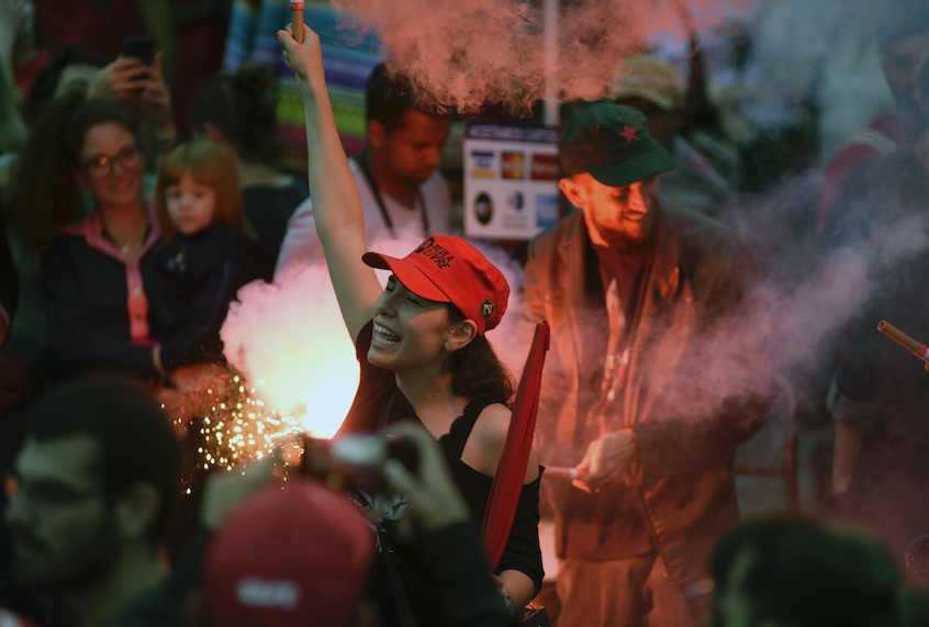 Supporters of former Brazilian President Luiz Inacio Lula da Silva celebrate after he left the Federal Police Headquarters, where he was serving a sentence for corruption and money laundering, in Curitiba, Parana State, Brazil, on November 8, 2019. (Henry Milleo/AFP via Getty Images)