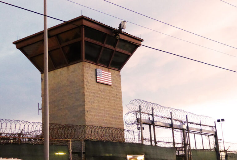 The main gate at the prison in Guantanamo at the U.S. Guantanamo Naval Base on October 16, 2018. (Sylvie Lanteaume/AFP via Getty Images)