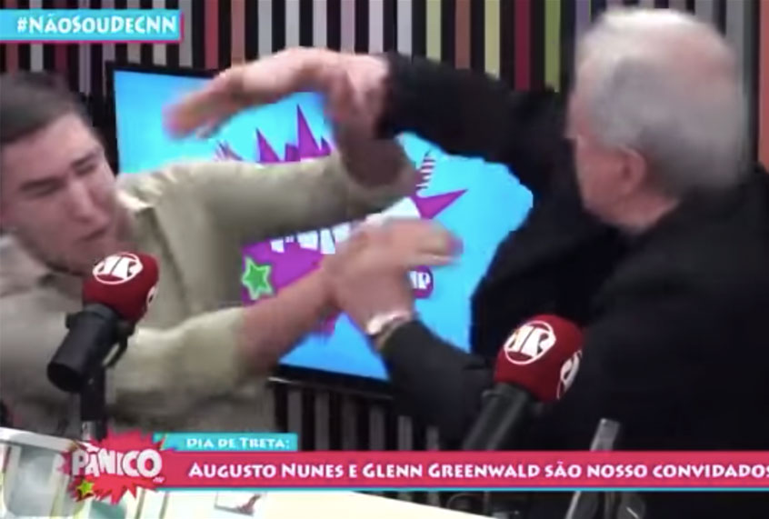 Glenn Greenwald and Augusto Nunes got into an altercation during a live broadcast (Jovem Pan News)