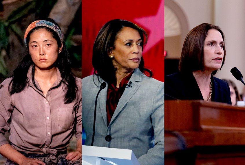 Kellee Kim from "Survivor," Kamala Harris at the Democratic Debates, and Fiona Hill at the Impeachment Hearings (AP Photo/John Bazemore/Jeff Malet Photography/CBS/Salon)