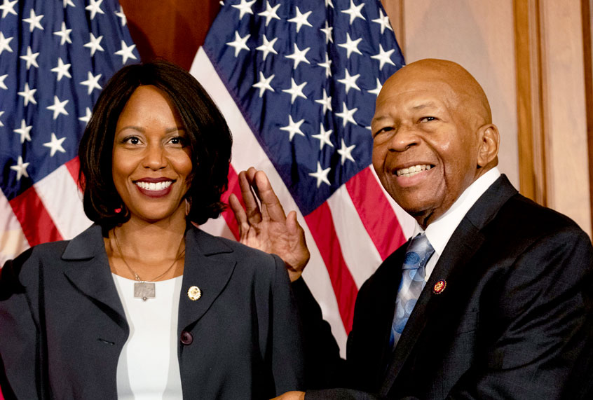 Rep. Elijah Cummings (D-MD 7th District), and his wife, Maya Rockeymoore Cummings, participate in a ceremonial swearing-in ceremony with House Speaker Nancy Pelosi (D-CA), on Capitol Hill in Washington, D.C., on Thursday, January 3, 2019. (Photo by (Cheriss May/NurPhoto via Getty Images)