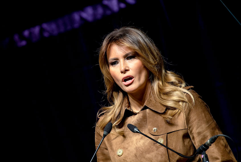 US First Lady Melania Trump addresses the B'More Youth Summit in Baltimore, Maryland, on November 26, 2019. - The purpose of the summit is to promote healthy choices and educate students about the dangers of opioid use. (NICHOLAS KAMM/AFP via Getty Images)