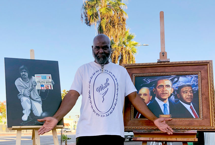 Mr. Wash displays his work (Provided by publicist)