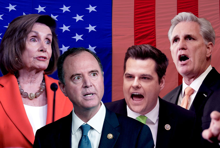 House Speaker Nancy Pelosi, House Intelligence Committee Chairman Adam Schiff, Rep. Matt Gaetz, and House Minority Leader Kevin McCarthy (AP Photo/Pablo Martinez Monsivais/Susan Walsh/J. Scott Applewhite/Wong Maye-E/Salon)