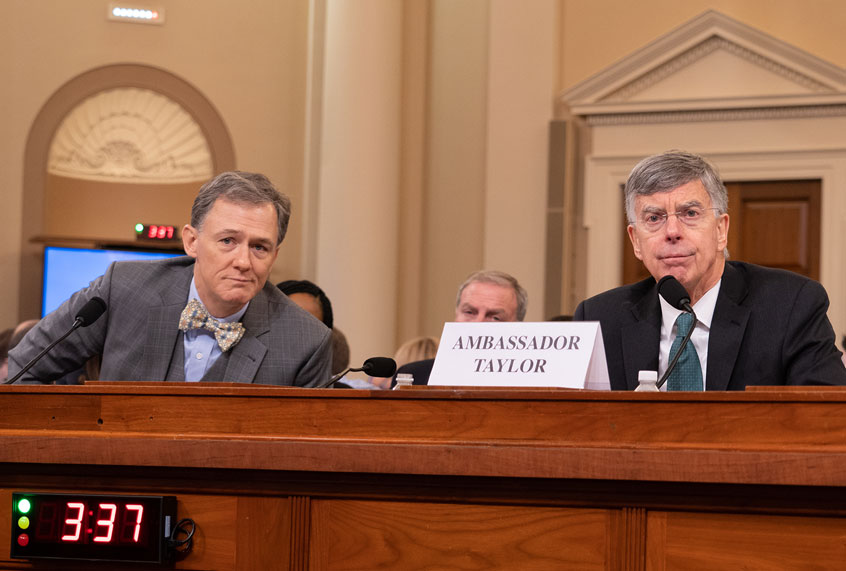 The House Intelligence Committee heard testimony from William Taylor, Acting U.S. Ambassador to Ukraine, and Deputy Assistant Secretary of State George Kent, as it held its first open hearing of the impeachment inquiry against President Trump on Capitol Hill in Washington D.C. on Wednesday, Nov. 13, 2019. (Jeff Malet)