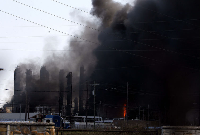 A chemical plant of TPC Group is shrouded by smoke in Port Neches, about 150 km east of downtown Houston, Texas on Nov. 27, 2019. (Steven Song/Xinhua via Getty)