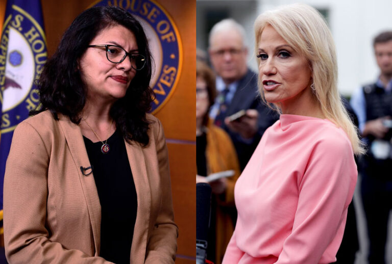 White House senior counselor Kellyanne Conway and US Representative Rashida Tlaib (Brendan Smialowski/Alex Wong/Getty Images)
