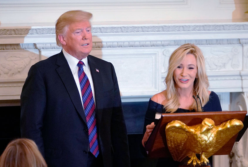 US President Donald Trump is seen with Pastor Paula White at an event honoring Evangelical leadership in the State Dining Room of the White House on August 27, 2018 in Washington, DC. (MANDEL NGAN/AFP via Getty Images)