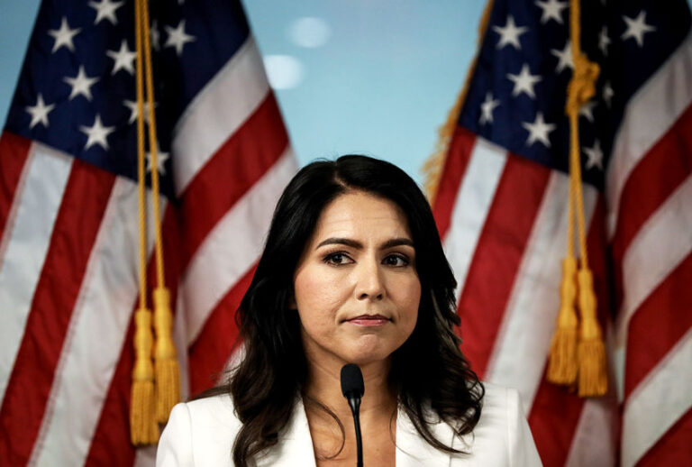 Democratic presidential candidate Rep. Tulsi Gabbard (D-HI) speaks during a press conference at the 9/11 Tribute Museum in Lower Manhattan on October 29, 2019 in New York City. Gabbard called for the U.S. Department of Justice and the FBI declassify and release 9/11 investigative documents that she claims would implicate the Kingdom of Saudi Arabia in the 2001 terrorist attacks. (Drew Angerer/Getty Images)