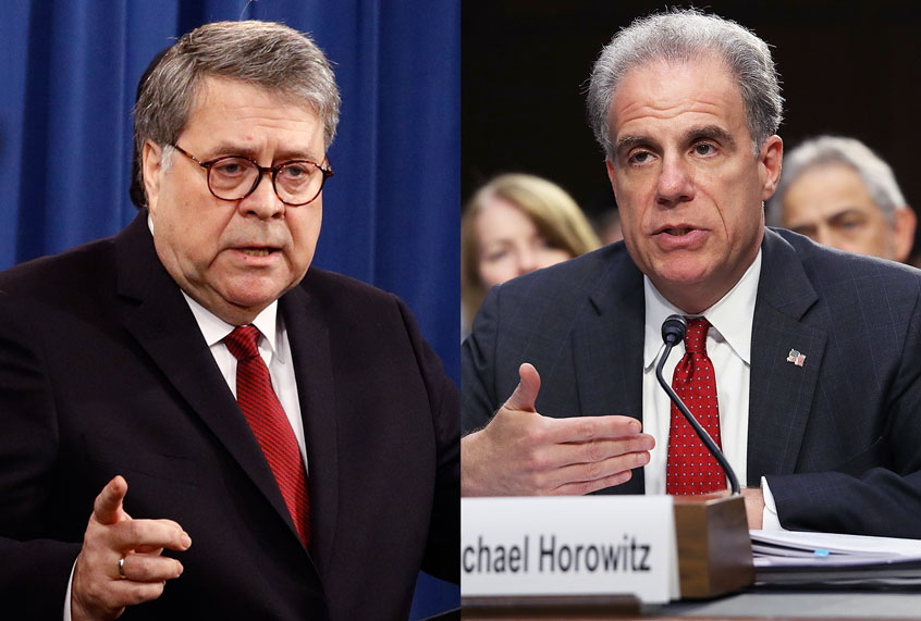 Justice Department Inspector General Michael Horowitz and Attorney General William Barr (Win McNamee/Getty Images/AP Photo/Patrick Semansky)