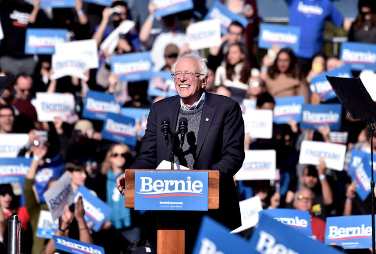 Bernie Sanders speaks during a campaign rally in Queensbridge Park on October 19, 2019 in Queens, New York City. (Photo by (Bauzen/GC Images)