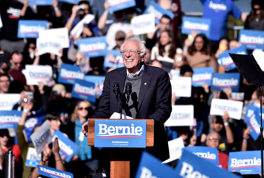 Bernie Sanders speaks during a campaign rally in Queensbridge Park on October 19, 2019 in Queens, New York City. (Photo by (Bauzen/GC Images)