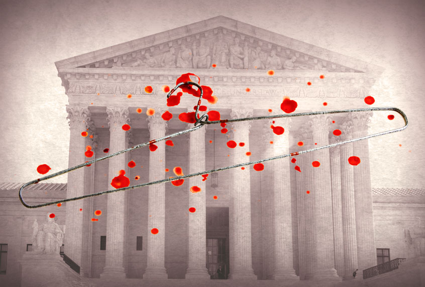 Bloody coat hanger overlaid on the Supreme Court building (Photo illustration by Salon/Getty Images/Bill Clark/CQ-Roll Call)