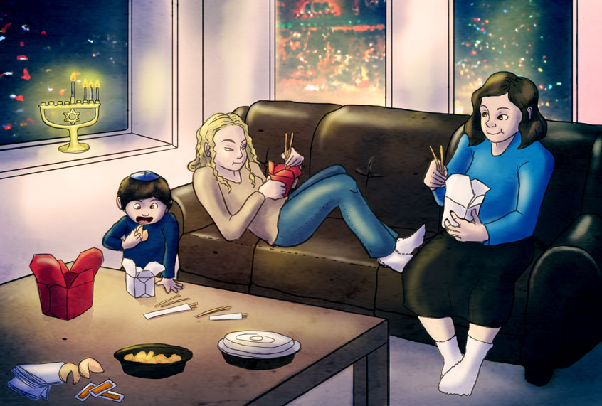 Enjoying Chinese food on Christmas Eve (Ilana Lidagoster)