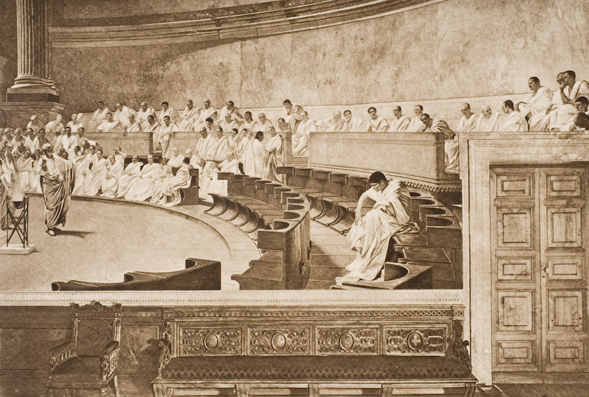 Cicero and Catiline in the Roman Senate, from the book The Outline of History by H.G.Wells Volume 1, published 1920. (Universal History Archive/Getty Images)