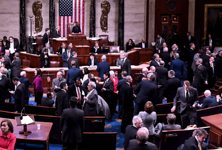 Speaker of the House Nancy Pelosi (D-CA) oversees a vote on the second articles of impeachment against President Donald Trump in the House of Representatives at the United States Capitol on Wednesday December 18, 2019 in Washington, DC. (Matt McClain/The Washington Post via Getty Images)
