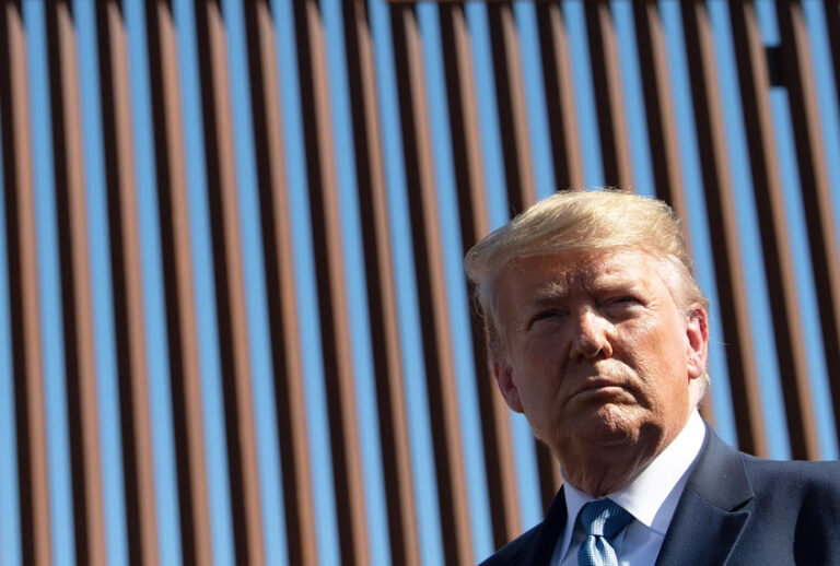US President Donald Trump visits the US-Mexico border fence in Otay Mesa, California on September 18, 2019. (NICHOLAS KAMM/AFP via Getty Images)
