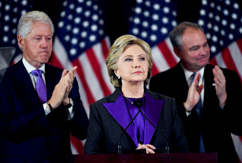 Hillary Clinton speaks during a press conference at the Wyndham New Yorker Hotel the day after the election on Wednesday November 9, 2016 in New York City, NY. (Photo by (Matt McClain/The Washington Post via Getty Images)