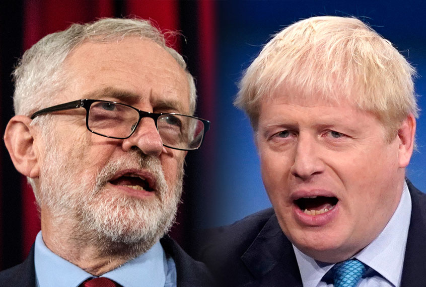 In this composite image a comparison has been made between Jeremy Corbyn, Labour Leader and Boris Johnson, Prime Minister and Conservative Leader. (Jack Taylor/Christopher Furlong/Getty Images)