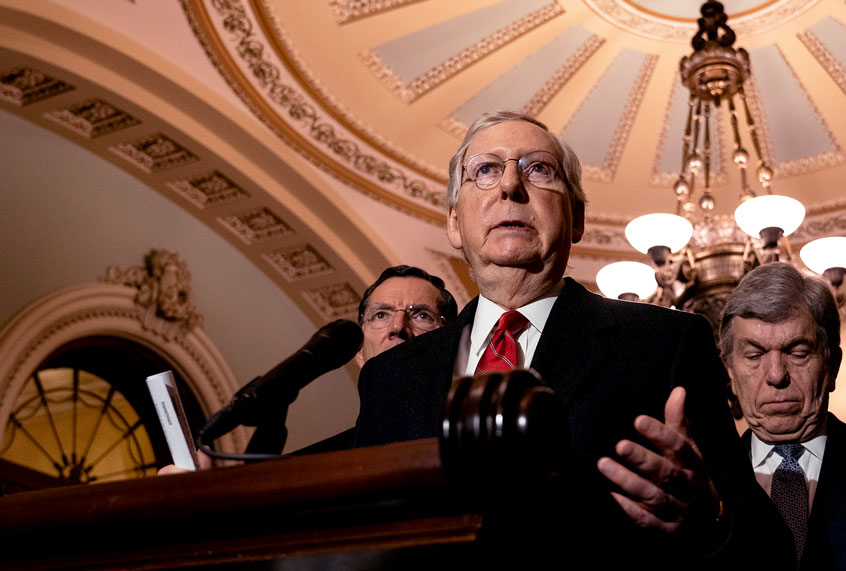 Senate Majority Leader Mitch McConnell (R-KY) speaks during his weekly press conference at the U.S. Capitol on November 19, 2019 in Washington, DC. Republicans spoke about their desire to work on their legislative agenda despite the impeachment hearings in the House. (Alex Edelman/Getty Images)