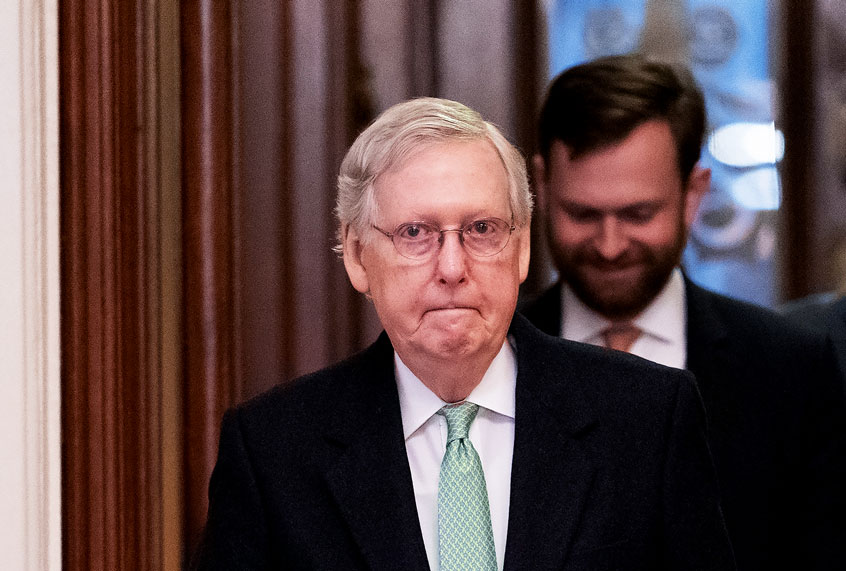 Senate Majority Leader Mitch McConnell, R-Ky., leaves the chamber after criticizing the House Democrats' effort to impeach President Donald Trump, at the Capitol in Washington, Tuesday, Dec. 17, 2019. (AP Photo/J. Scott Applewhite)