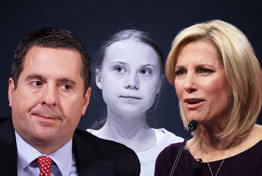 Greta Thunberg, Laura Ingraham, and Devin Nunes (Getty Images/ Jeff Malet Photography/ Salon)