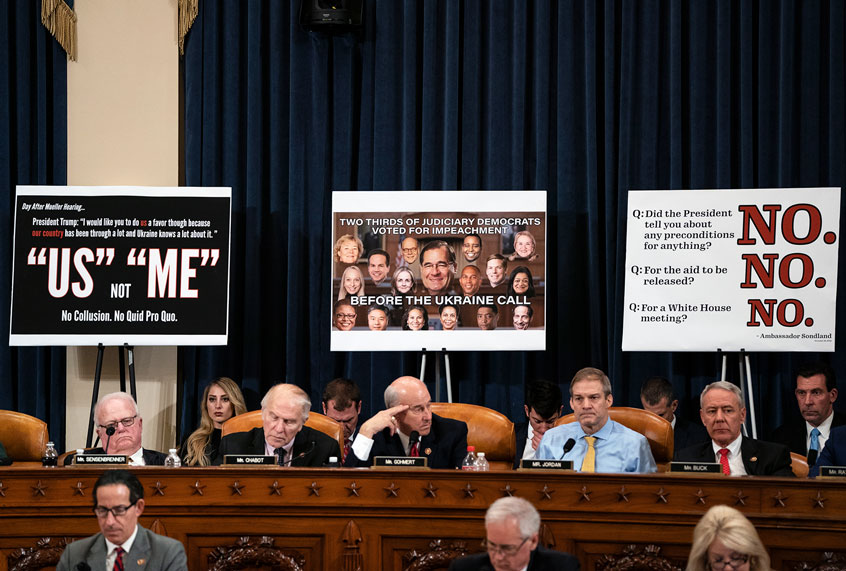Committee members listen to debate during a House Judiciary Committee hearing December 12, 2019 in Washington, DC. The articles of impeachment charge Trump with abuse of power and obstruction of Congress. House Democrats claim that Trump posed a 'clear and present danger' to national security and the 2020 election in his dealings with Ukraine over the past year. (Alex Edelman -Pool/Getty Images)