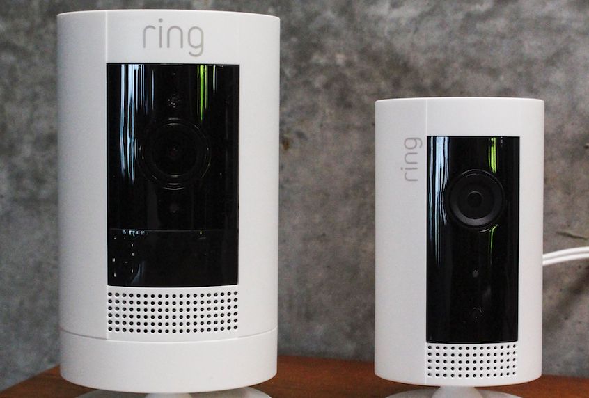 Ring security cameras are displayed at Amazon headquarters in Seattle, Washington on September 25, 2019. (Glenn Chapman/AFP via Getty Images)