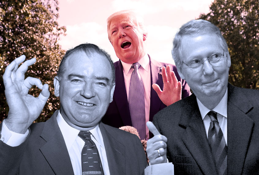 Donald Trump getting the "O-K" from Joseph McCarthy and Mitch McConnell (Getty Images/NICHOLAS KAMM/AFP/Bettman/Chip Somodevilla)
