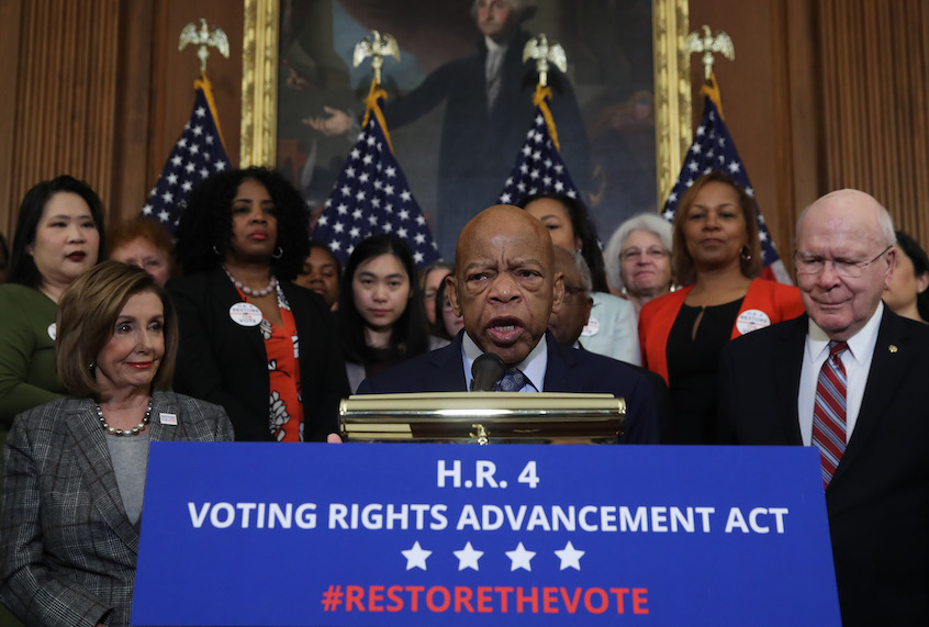 Rep. John Lewis (D-GA) speaks to the media ahead of the House voting on the H.R. 4, The Voting Rights Advancement Act, on December 6, 2019 in Washington, DC. (Mark Wilson/Getty Images)