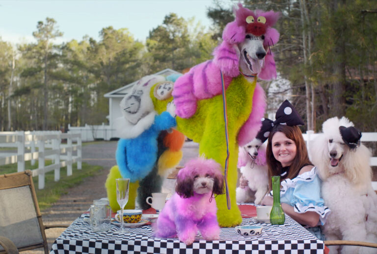 Adriane Pope and her poodles become Alice in Wonderland for an afternoon in 
Conway, South Carolina. (Photo Courtesy of Cattle Rat Productions)